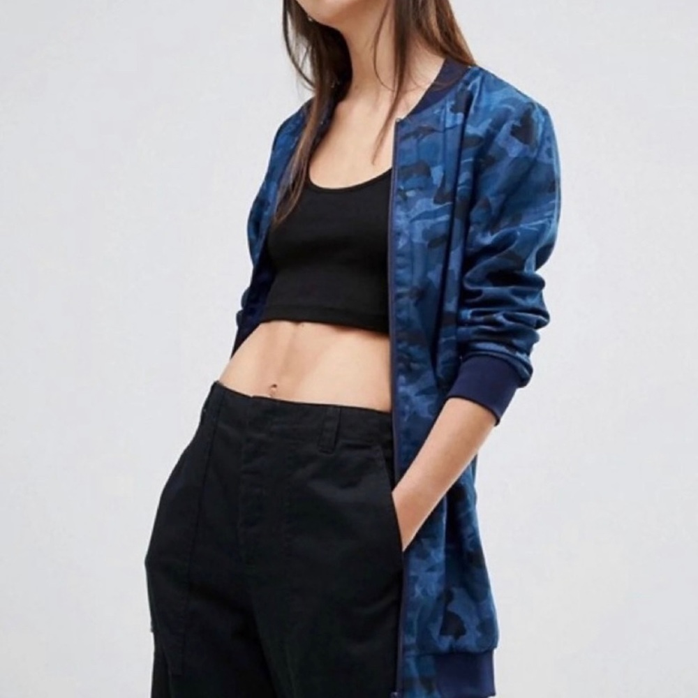 Unisex Liquor N Poker Size 10 Blue Denim Camouflage Zip Up Bomber Jacket Small